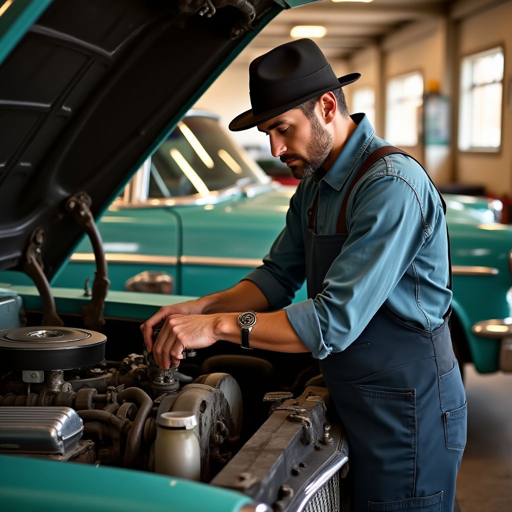 Mechanik pečlivě opravuje motor automobilu